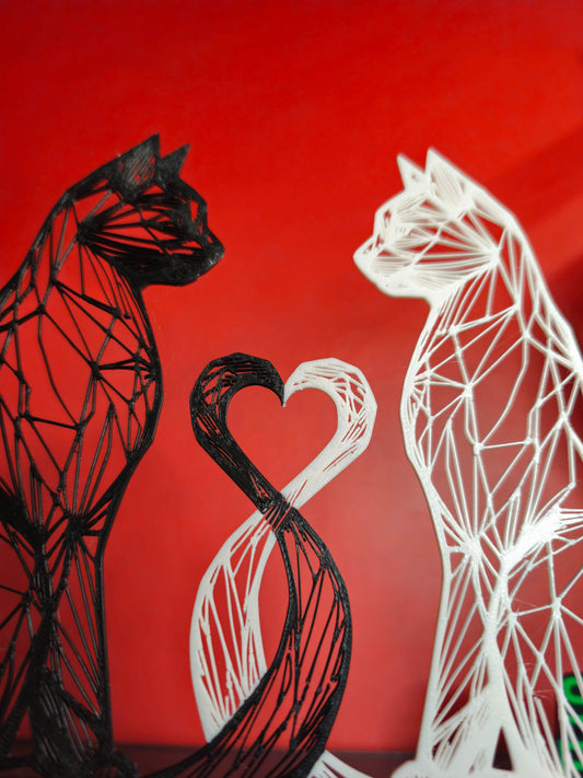 Cat Couple Heart – 3D Printed 2D Wall Art for Cat Lovers