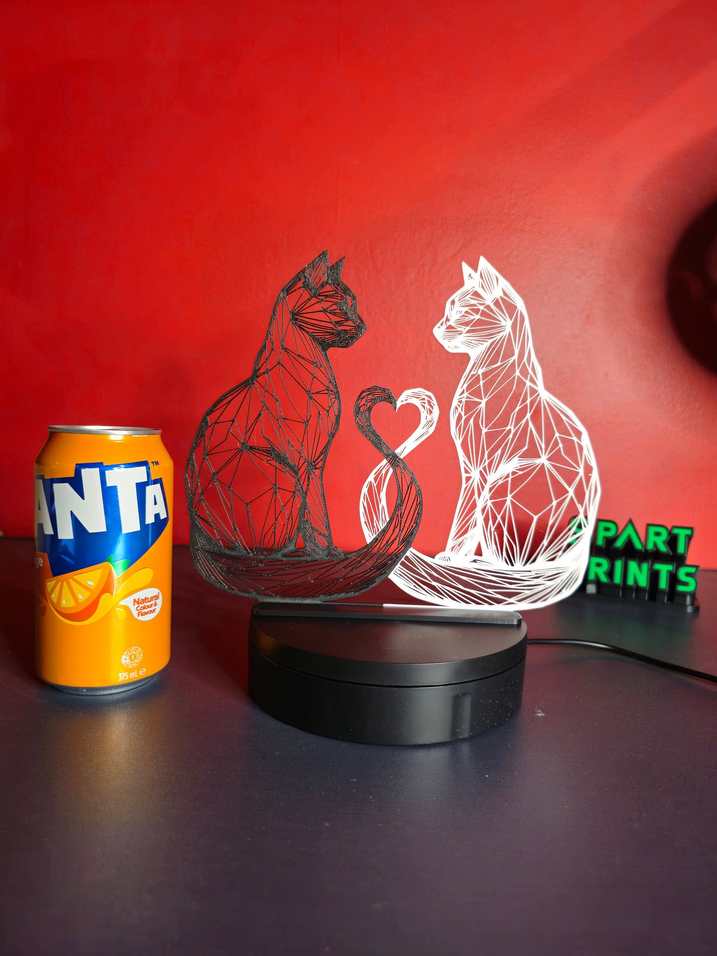 Cat Couple Heart – 3D Printed 2D Wall Art for Cat Lovers
