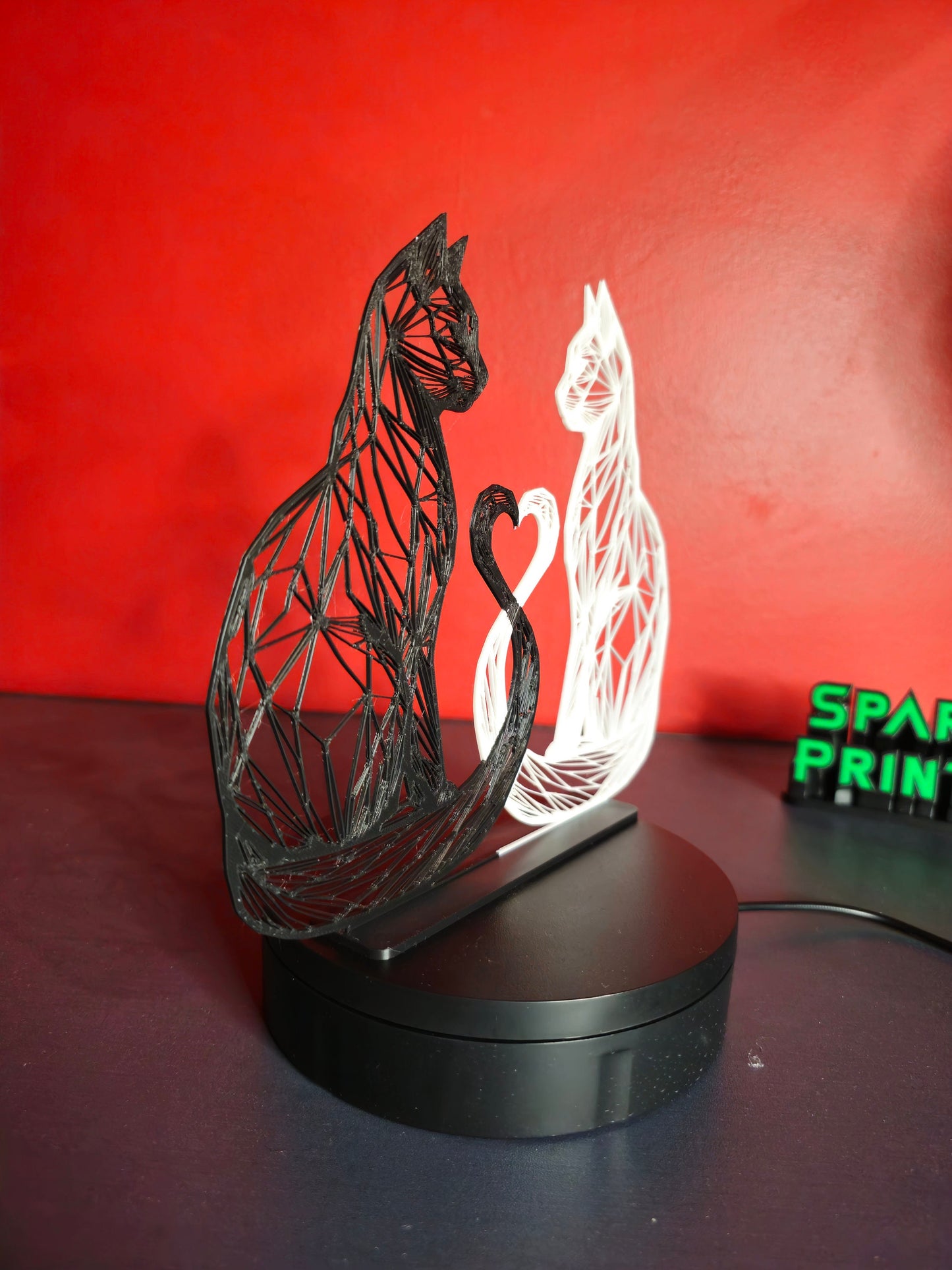 Cat Couple Heart – 3D Printed 2D Wall Art for Cat Lovers