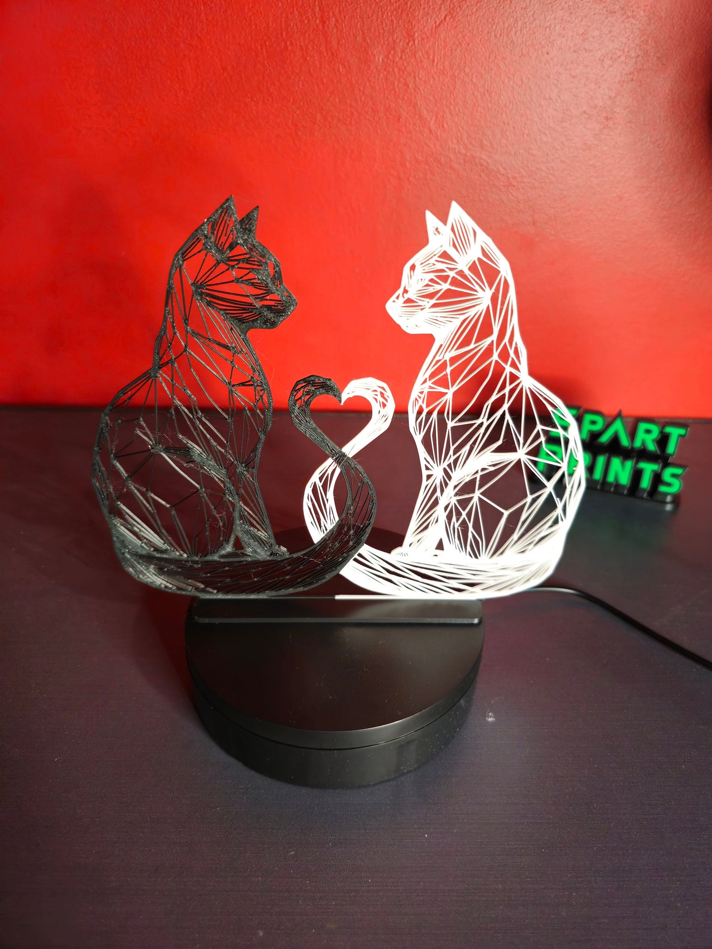 Cat Couple Heart – 3D Printed 2D Wall Art for Cat Lovers