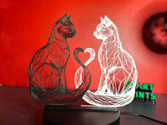 Cat Couple Heart – 3D Printed 2D Wall Art for Cat Lovers